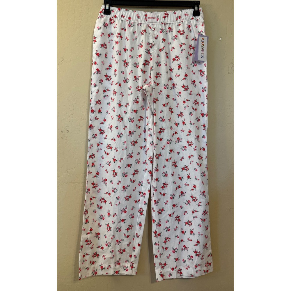 Joyspun Pajama Pants Women XS‎ White Floral Cotton Woven Lounge Sleepwear NEW